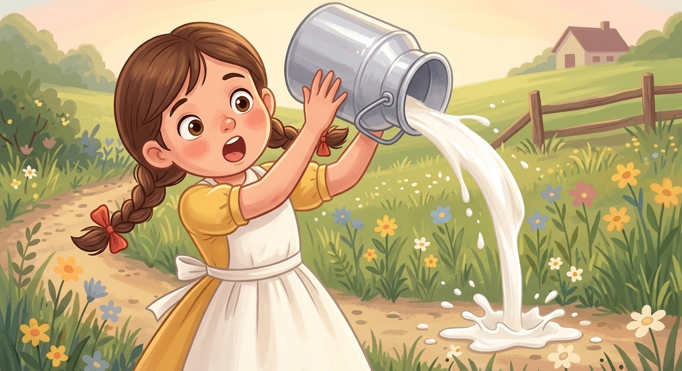 Mải mê mơ mộng, cô bé quên mất bình sữa trên đầu. Cô lắc lắc đầu thật điệu, như đang xoay…