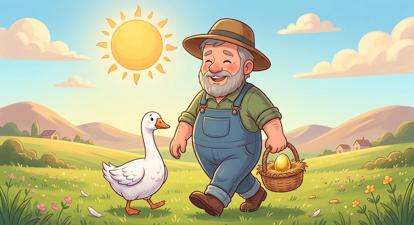 Từ đó, mỗi sáng bác đều vui vẻ đón một quả trứng vàng và cảm ơn con ngỗng nhỏ. Bác không c…