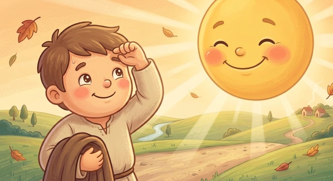 Nắng mỗi lúc một ấm hơn, ấm ơi là ấm. Bác bộ hành thấy nóng bừng cả người. "Chao ôi, ấm qu…