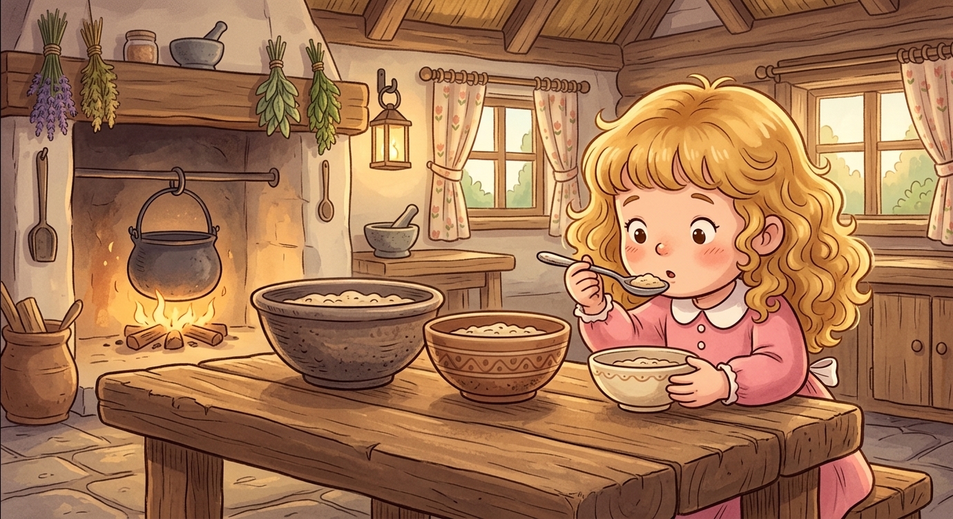 Trên bàn có ba bát cháo thơm phức. Bát lớn quá nóng, bát vừa quá nguội. Bát nhỏ vừa xinh,…