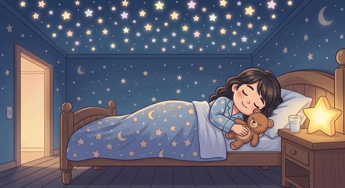 Hơi thở của Mi chậm lại, êm êm. Mắt bé khép hờ, rồi nhắm lại. Những ngôi sao nhỏ vẫn lặng…