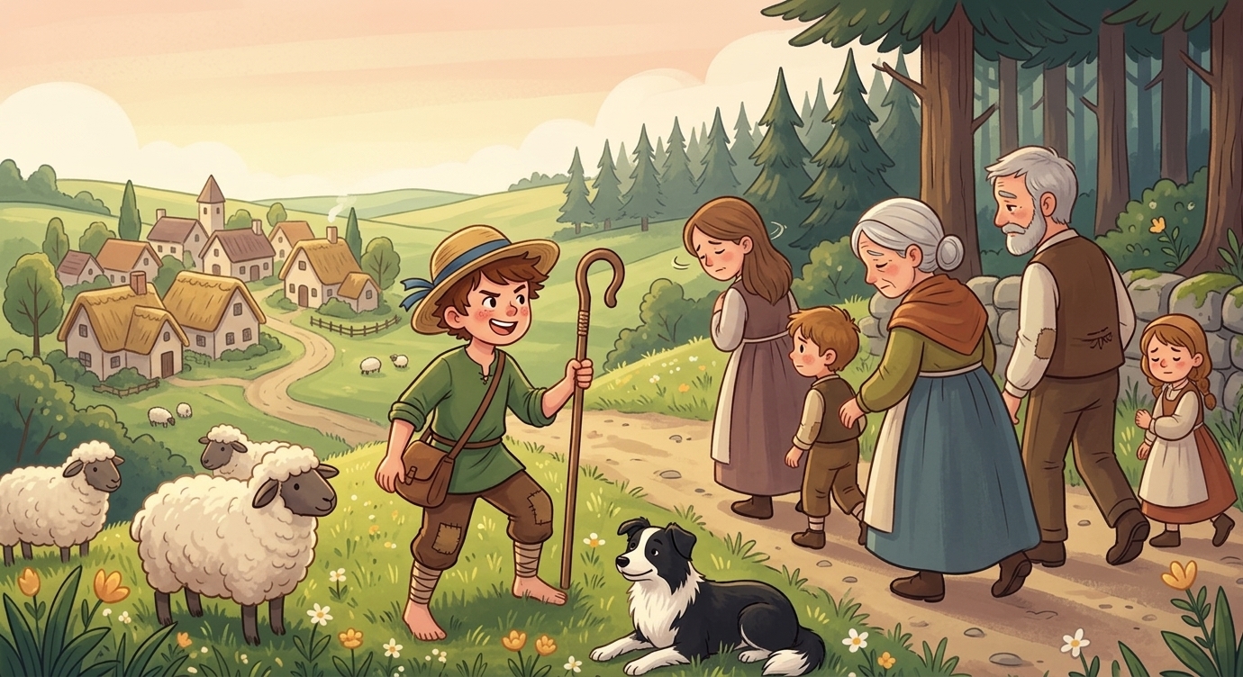 Hôm sau, cậu bé lại hét: 'Có sói! Có sói!' Dân làng lại tất tả chạy lên đồi. Vẫn chẳng có…