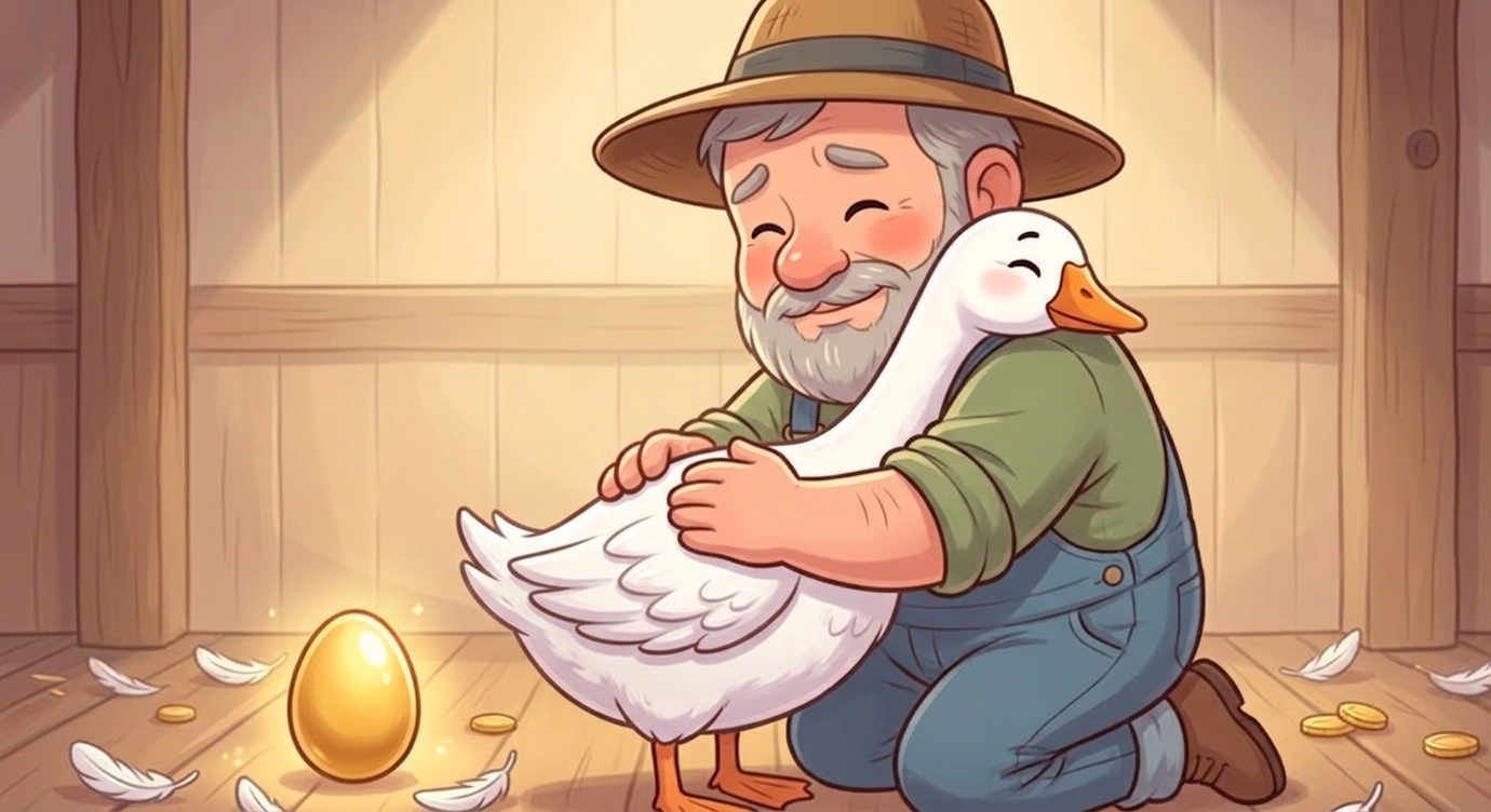 "Ôi, mình suýt làm điều dại dột rồi!" bác thốt lên. Bác ôm con ngỗng thật chặt và xin lỗi.…