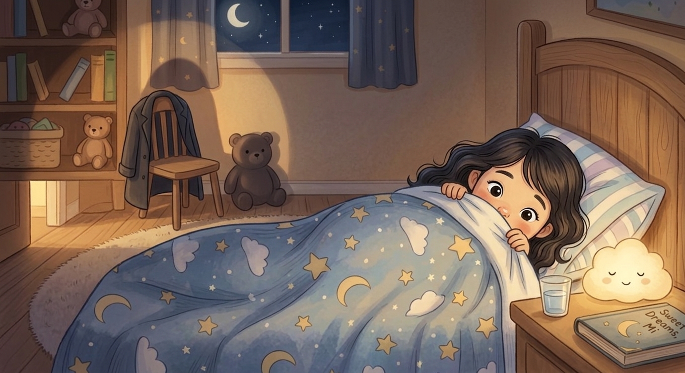 Trong bóng tối, mọi thứ trông là lạ. Chiếc áo trên ghế giống một cái bóng cao. Con gấu bôn…