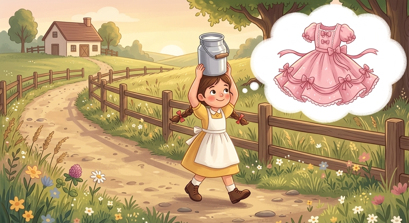 "Với số tiền đó, mình sẽ mua một chiếc váy thật đẹp," cô bé tưởng tượng. "Váy màu hồng, có…