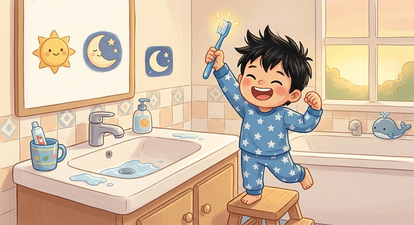 Ken súc miệng ục ục rồi nhổ ra. Sạch bong! Không còn một bạn vi khuẩn nào cả. Bây giờ Ken…