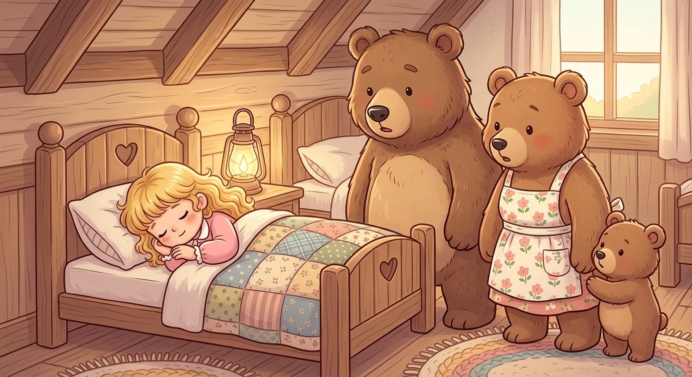 Ba chú gấu đi dạo về nhà. "Ai đã nếm cháo của mình nhỉ?" Gấu Con ngạc nhiên. Cả nhà lên gá…