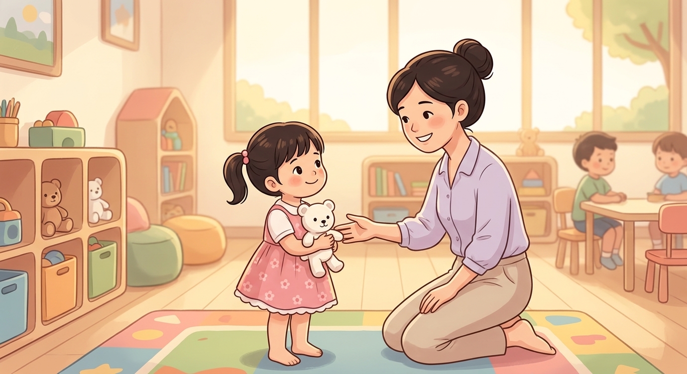 Cô giáo bước tới, nụ cười thật hiền. 'Chào Na, cô là cô Mai. Vào lớp, mình có nhiều điều v…