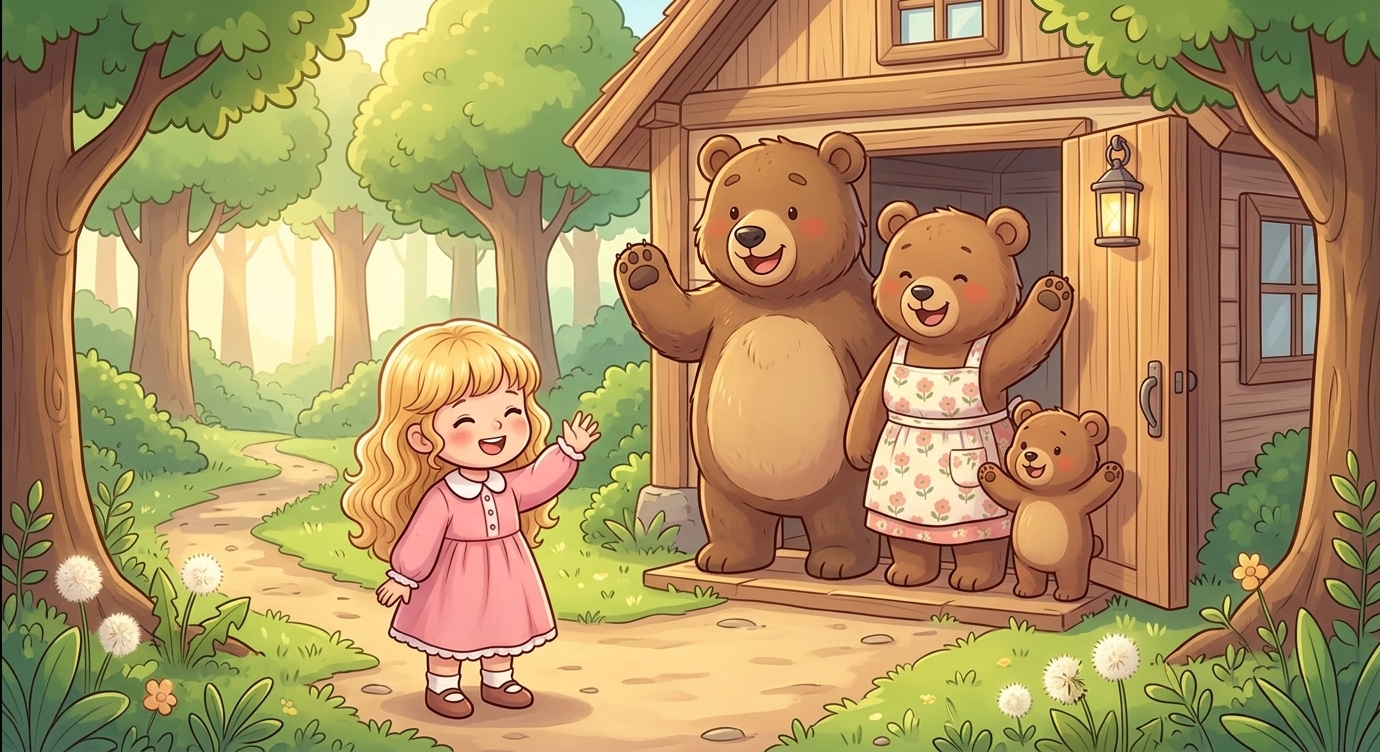 Gấu Mẹ mời cô bé một bát cháo mới, cả nhà cùng ăn vui vẻ. Cô bé hứa lần sau sẽ luôn xin ph…